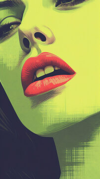 Illustration of a green face of a woman with an open mouth. Concept: sadness