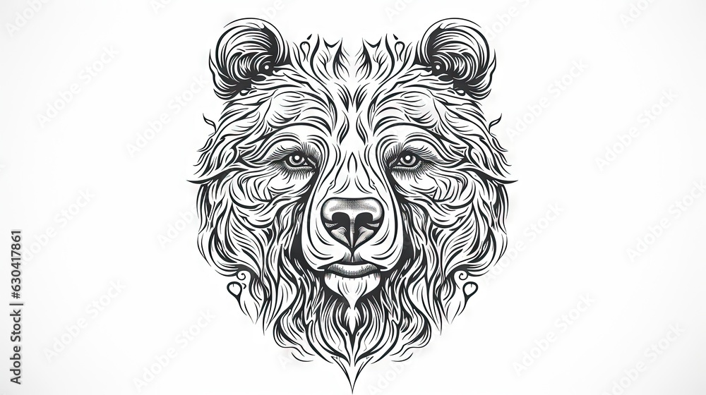 Poster a bear's head with a pattern on it's face. generative ai