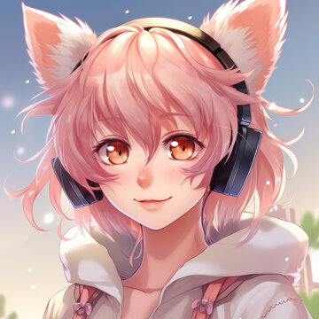 Mischievous Cat Girl Adorable Anime Profile Picture Created with Generative AI