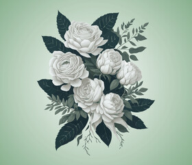 Lvory Roses White Peony and Magnolia Floral Background