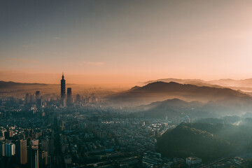 Naklejka premium Skyline of taipei city in downtown Taipei, Taiwan.
