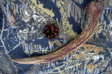 Traveler's and nature lover's accessories on camouflage material
