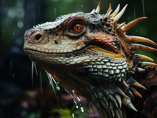 Fototapeta premium Dinosaur in its Natural Habitat, Wildlife Photography, Generative AI