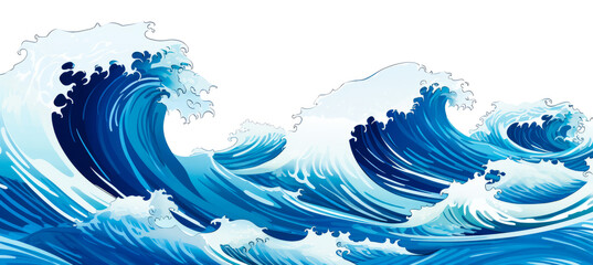Fototapeta na wymiar Large blue wave curling over on a white background
