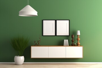 Minimalist Green Wall with Empty Photo Frame - 3D Render