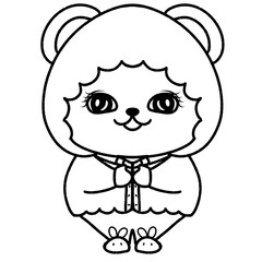 Cute little baby cat cartoon sketch drawing outline on transparent background