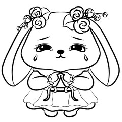 Rabbit cartoon sketch drawing outline, a little cute rabbit