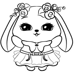 Rabbit cartoon sketch drawing outline, a little cute rabbit 