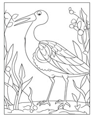 Naklejka premium Cute Birds Coloring Pages for kids, Bird Coloring Pages, Bird Vector, Bird illustration, Black and white
