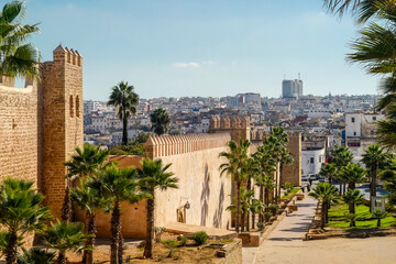 Fortified walls of Kasbah of Udayas old medina, Rabat, Morocco - obrazy, fototapety, plakaty