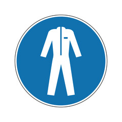 Protective clothing sign. Mandatory sign. Round blue sign. Wear protective clothing. Protective body suit.