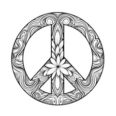 Peace sign icon with pattern, hippie symbol, vector illustration on transparent white background