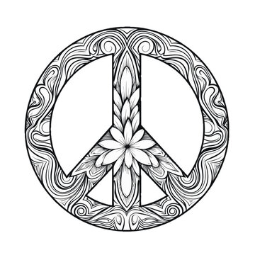 Peace sign icon with pattern, hippie symbol, vector illustration on transparent white background