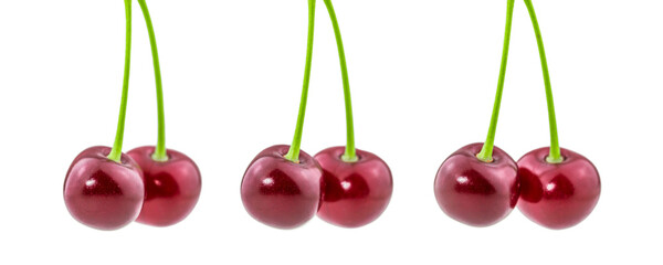 Cherries with stem. Falling cherry set.