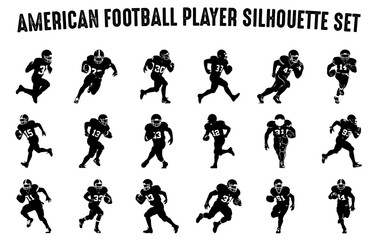 American Football Player Silhouettes Vector art Set, Football Players Silhouette black Clipart bundle
