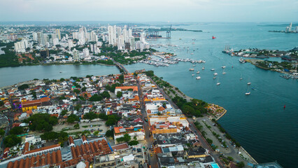 Fototapeta premium Cartagena colombia South America Caribbean Sea aerial drone view 