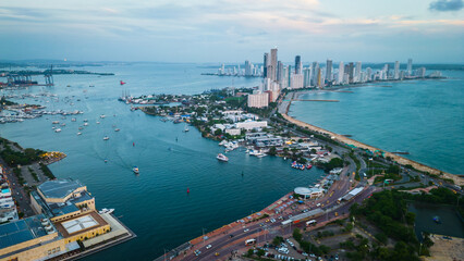 Fototapeta premium Cartagena colombia South America Caribbean Sea aerial drone view 