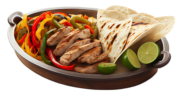 Steak chicken fajitas with vegetables and tortill Ai generated image