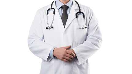 Fototapeta premium Transparent Happy and friendly doctor Man With Stethoscope In Hospital. Transparent Background