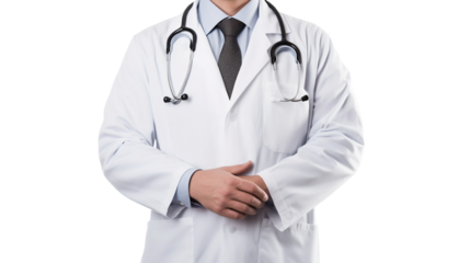 Transparent Happy and friendly doctor Man With Stethoscope In Hospital. Transparent Background