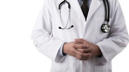 Transparent Happy and friendly doctor Man With Stethoscope In Hospital. Transparent Background