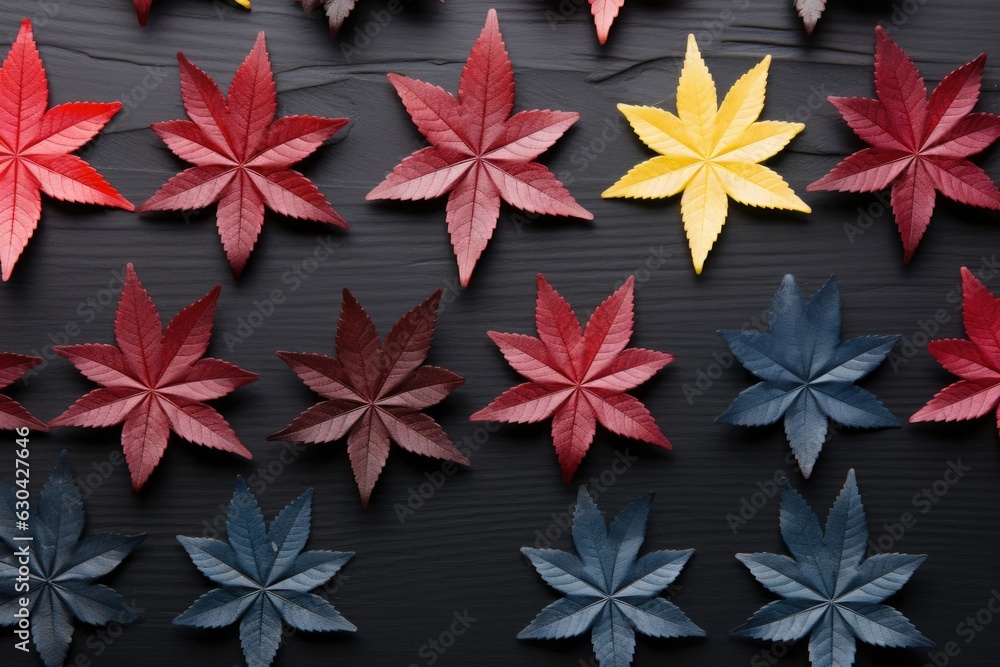 Poster collection of autumn multi colored leaves backdrop generative ai