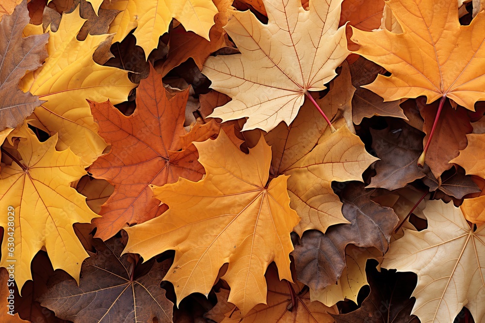 Poster collection of fall multi colored leaves background generative ai