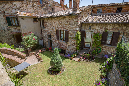 Lucignano, Italy - 23 of May 2022: Walking streets of small historic town Lucignano.