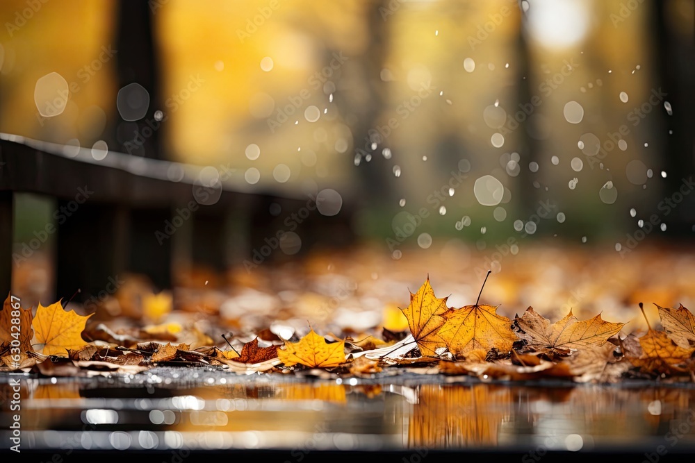 Poster soft focus autumn multi colored leaves backdrop generative ai