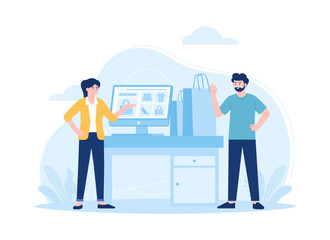 Partnership runs online business concept flat illustration