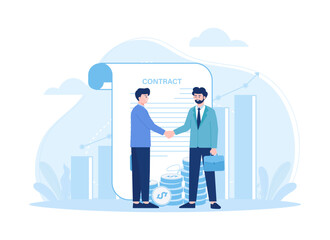 Signing contract businessman handshake with client concept flat illustration