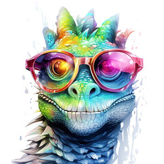 Cartoon dragon in sunglasses. Fairytale monsters. 2024 is the year of the dragon