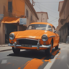 Fototapeta na wymiar vintage car in the street, orange