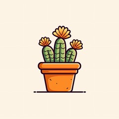 a minimalistic cactus flower icon in a pot