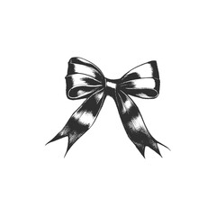 Ribbon Bow Tied Sketch Drawing Isolated on White Background Vector Illustration