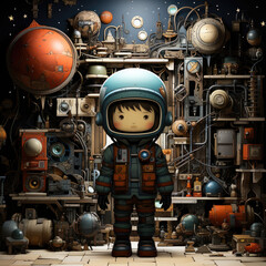 Doodles with space, in the style of kawaii aesthetic, graphic black outlines, cut and paste, tim holtz, toyen. Created with Generative AI Technology.
