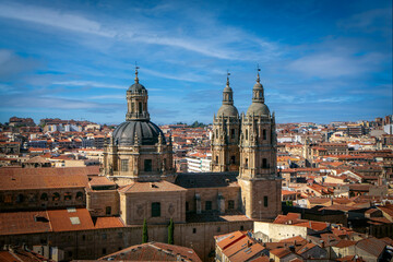 Fototapeta premium View of the city of Salamanca, Spain, with the church of La Clerecia in the foreground with its high towers