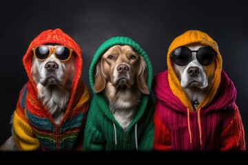 Fototapeta premium Chic Canine Crew: Stylish Dogs Striking Poses in a Modern Studio