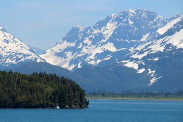 Alaska-Mountainous coastal landscape in Prince William Sound is an inlet in the Gulf of Alaska east of the Kenai Peninsula 