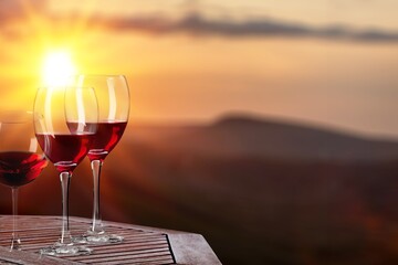 A group of glasses of tasty sweet wine