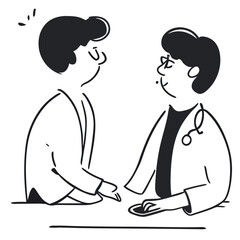 doctor talking to a patient, vector illustration doodle line art