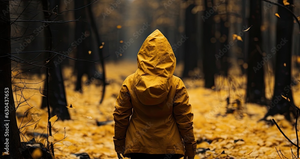 Poster alone admiring autumn backdrop generative ai