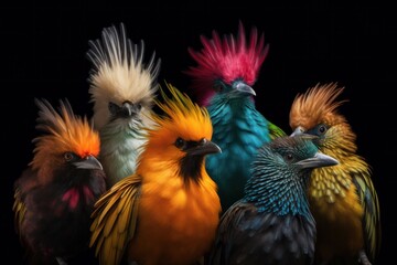 Fototapeta premium Regal Avian Gathering: Majestic Anthropomorphic Birds in Vibrant Colors
