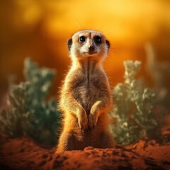Fototapeta premium Meerkat in its Natural Habitat, Wildlife Photography, Generative AI