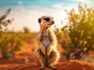 Fototapeta premium Meerkat in its Natural Habitat, Wildlife Photography, Generative AI