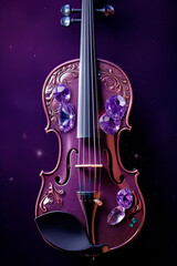A magic violin on a purple background. Generative AI
