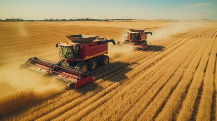 Fototapeta premium Combine harvester harvests ripe wheat. agriculture, Created using generative AI tools.