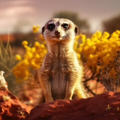 Fototapeta premium Meerkat in its Natural Habitat, Wildlife Photography, Generative AI