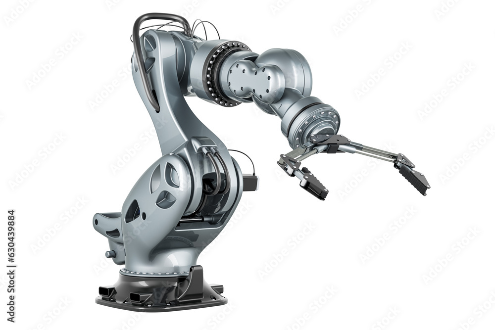 Poster metallic robotic arm, 3d rendering isolated on transparent background