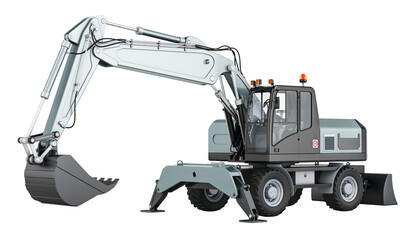 Excavator closeup, 3D rendering isolated on transparent background